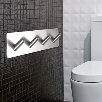 

Kitchen Bathroom Rustproof Towel Hooks 4 Hooks Wall Door Clothes Hanger Rack Adhesive Stainless Steel Coat Hat Hanger