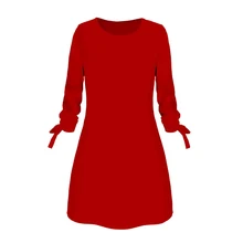 Женское цельнокроеное платье, однотонное платье с круглым вырезом и длинными рукавами, Повседневное платье для весны и осени, SAL99