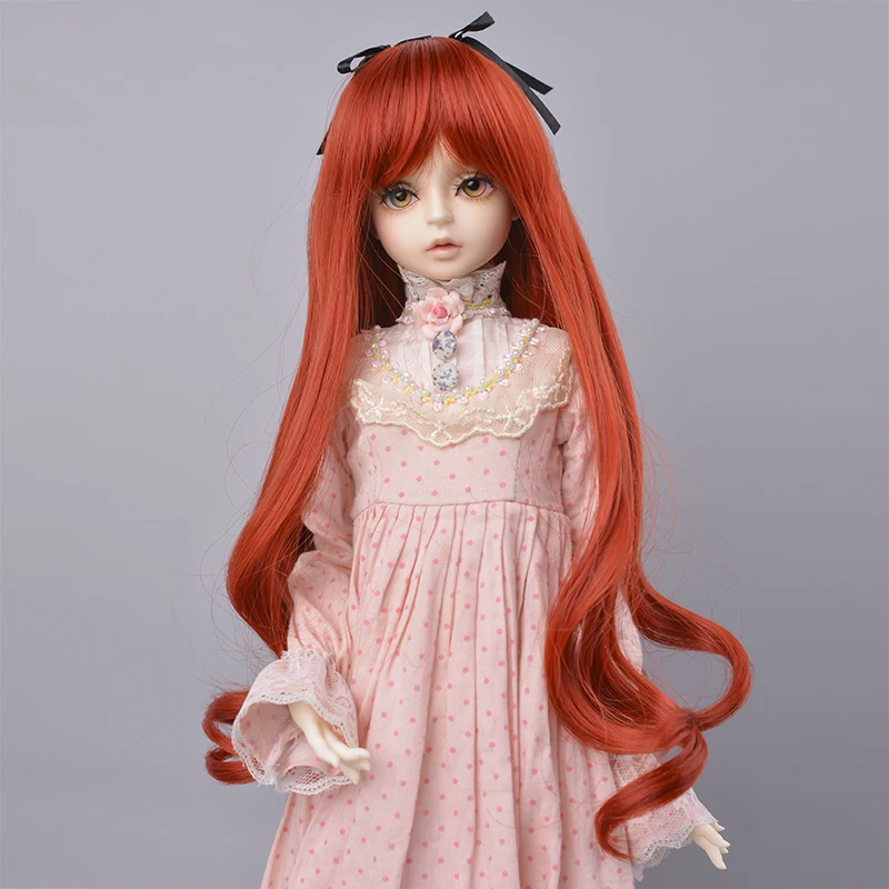 

MUZIWIG 1/3 1/4 BJD Doll Wigs Girl DIY Doll Accessories Long Bangs Curly Hair Heat Resistant Wire Red Wavy Wig For BJD Doll