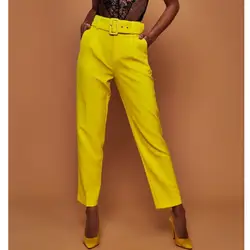 2019 модные элегантные женские с высокой талией внахлест брюки в деловом стиле женские длинные свободные повседневные брюки с поясом