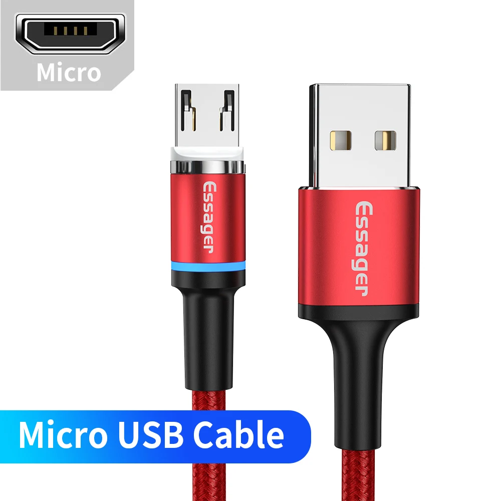 Essager Led Магнитный mi cro USB кабель для iPhone 11 XR X samsung Магнитный зарядный кабель type C кабель для Xiaomi mi 9 8 красный mi Note 7 - Цвет: Red Micro Cable