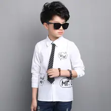 Модный детский Блейзер, рубашка для мальчиков, рубашка высокого качества для подростков с галстуком, хлопковая блузка с длинными рукавами для мальчиков детские Свадебные Топы