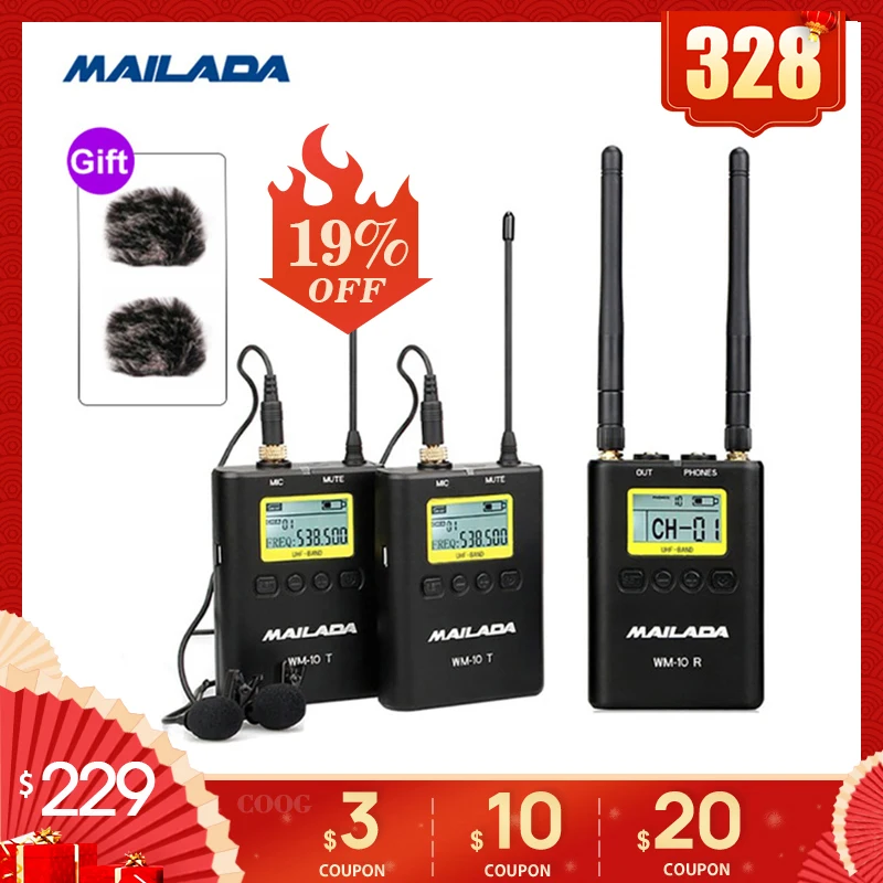 WM 10 профессиональный беспроводной микрофон UHF петличный приемник передача для dslr