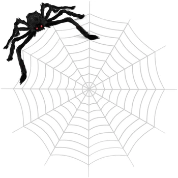 

2Pcs Halloween Decorations 12 FT Giant Round Spider Web and Fake Large Hairy Spider Props Scary Halloween Yard Door & Outdoor De