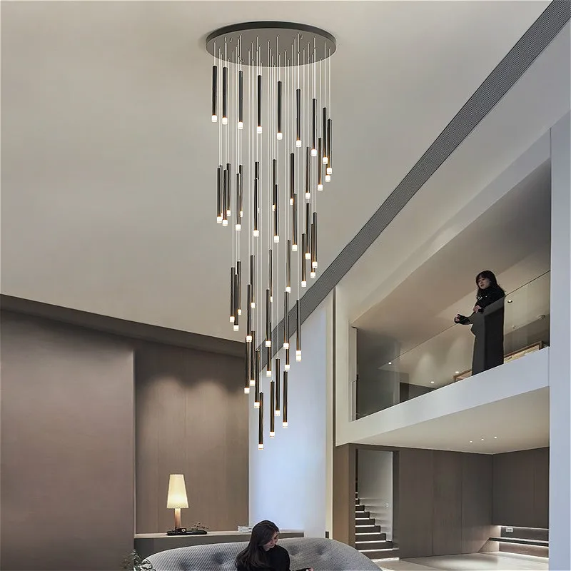 

Modern Luxury Staircase LED Chandelier Is Used In The Living Room Spiral Staircase Villa Lobby Hotel Lobby Lighting Installation