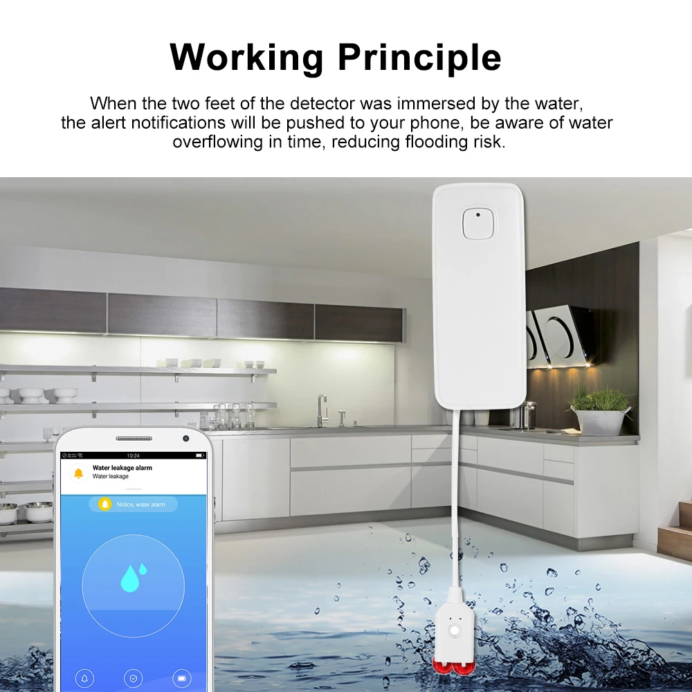 Tuya перезаряжаемый wifi датчик утечки воды детектор уровня воды защита от перегрузки для Alexa Google домашняя работа с шлюзом