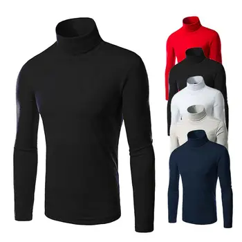 

Men's Autumn Winter Warm Cotton High Neck Pullover Jumper Sweater Tops Turtleneck Long Sleeve Solid Shirts Pullovers
