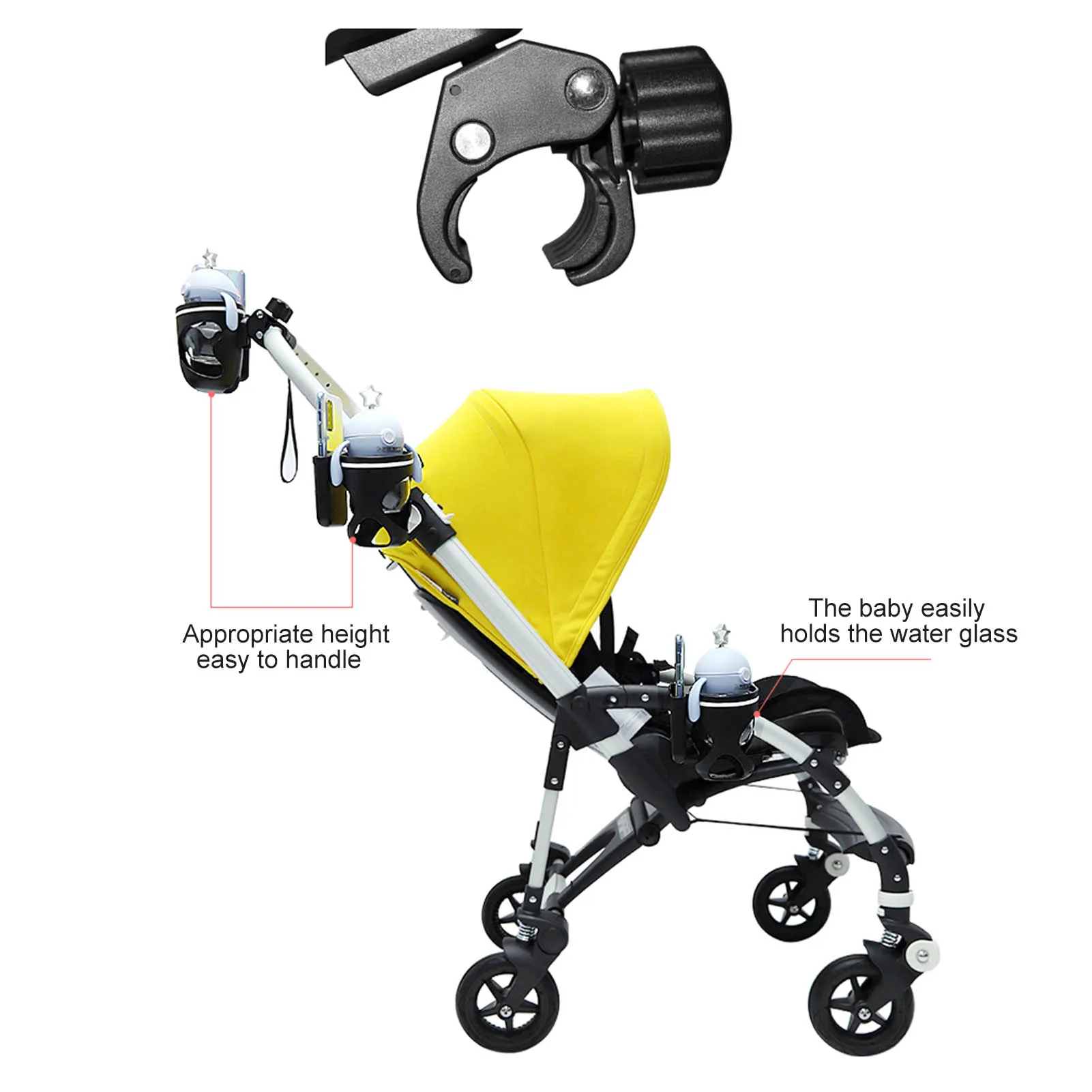 1 Pc Baby Stroller Cup Holder ABS Universal 360 Rotation Clip On Phone Holder Bottle Keeping Carrying Organizer Bicycle Outdoor Baby Strollers medium