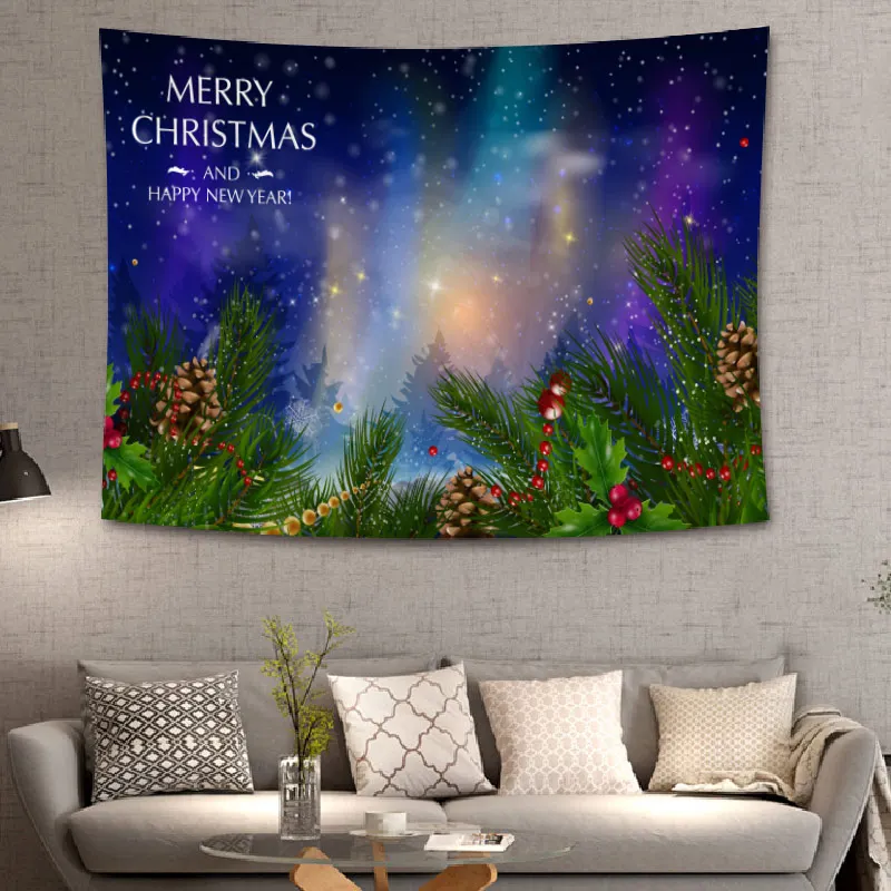 Christmas Tree Tapestry Christmas Gift Pattern Tapzi Wall Hanging For Home Decoration Living Room Bedroom Wall Art Large size - Цвет: Черный