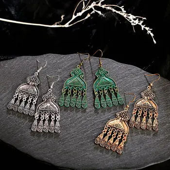 

2020 Classical Geometric Bronze Indian Earrings For Women Ethnic Handmade Traditional Ladies Earrings