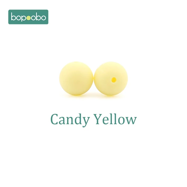 Bopoobo 15mm 10pc Silicone Beads Food Grade Silicone Baby Teething Products Chews Pacifier Chain Clips Beads Baby Teethers Candy Yellow