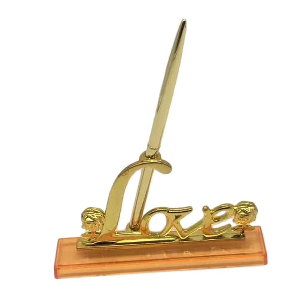 Wedding Party Silver/Gold Guest Book Signing Pen Set with Love Sign Holder Decor