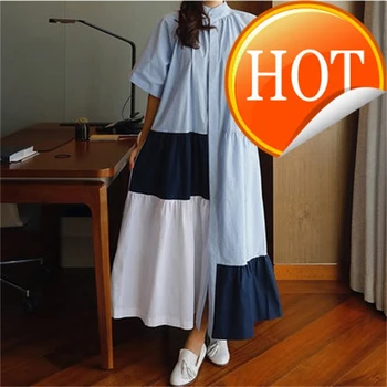 

Style Women's Korean Long Dress Temperament Cotton Fashion Casual Ladies Dress Loose Pluz Size Dress Summer New
