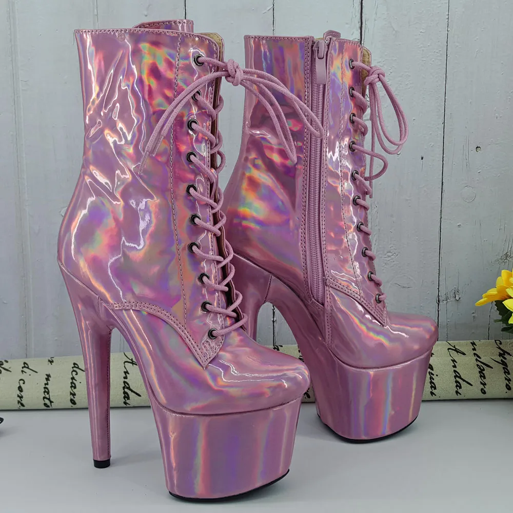 Leecabe/женские розовые сандалии на платформе с блестящим лазером 17 см/7 дюймов обувь для танцев на шесте обувь на высоком каблуке Профессиональная Обувь для танцев на шесте