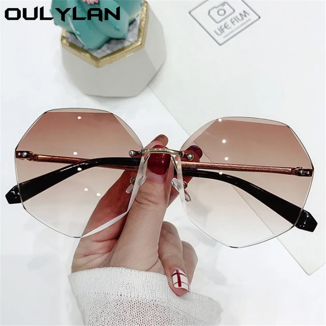 New Sunglasses Women Oversized Cat Eye Eyewear 2021 Gradient Brown Pink  Rimless Sun Glasses for Female Gift Brand Designer Uv400 - AliExpress