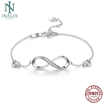 

INALIS Lucky Bracelet For Women Real 925 Silver Heart Shape Pure Zircon Women's Bracelet & Bangle Girl Wife Gift Trendy Jewelry
