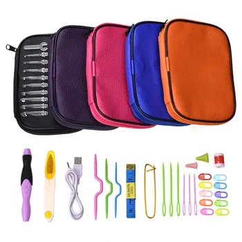 

Rechargeable Lighted Crochet Hook Kit LED Lighting Knitting Needles 9 Sizes Hooks Replaceable Top Hook Sewing Tools with Bag