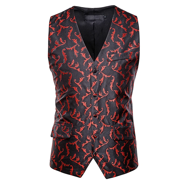Plus size men casual Embroidered suit vest silk leaves pattern smart casual suit vest Single-breasted design slim fit for mens Plus size men casual Embroidered suit vest silk leaves pattern smart casual suit vest Single-breasted design slim fit for mens