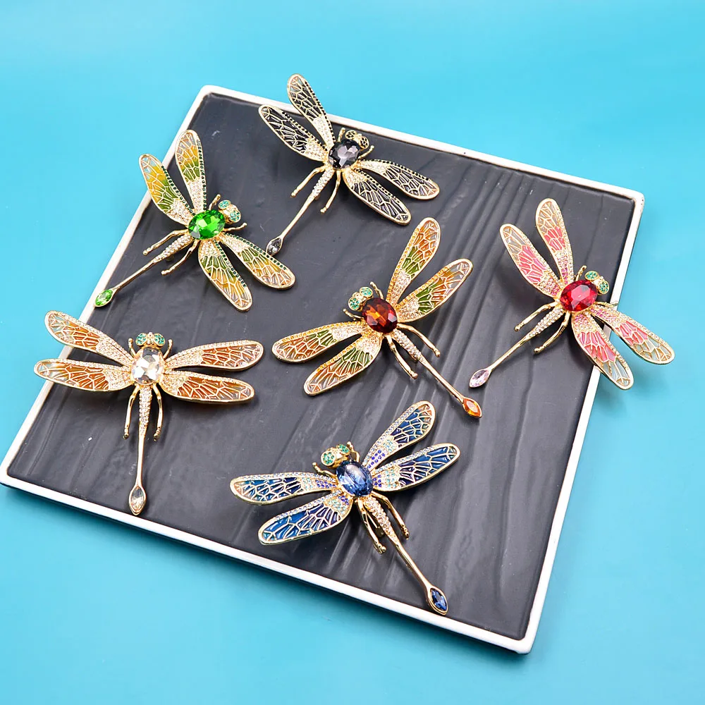 CINDY XIANG New Arrival Very Large Enamel Dragonfly Brooches