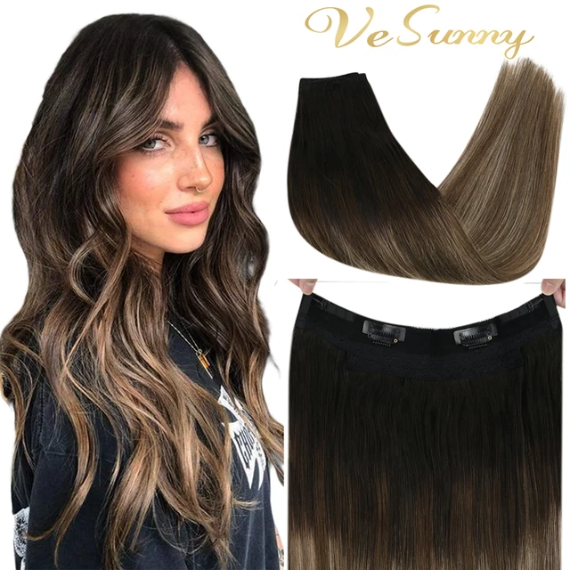 Human Hair Crown Extensions Blonde Hair Extensions Invisible Real Human Hair Double Weft Halo Real Hair Extensions Human Hair 1b-4-18