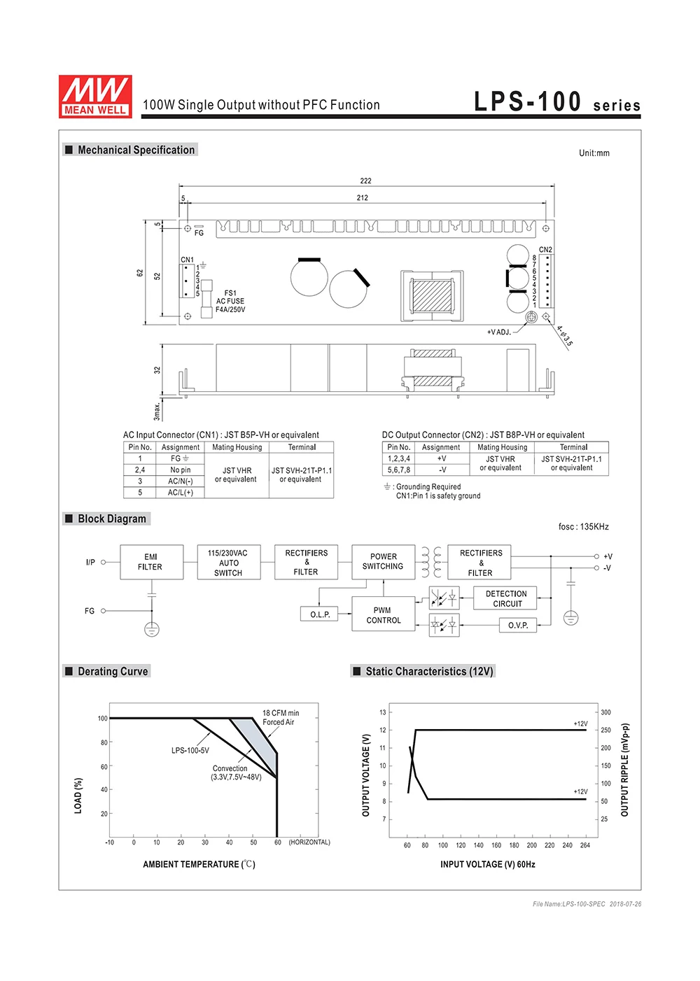 MEAN WELL LPS-100-5 100W 5V Industrial Open Frame Switching Power Supply 110V/220VAC to 5V DC 20A PCB power supply unit PSU