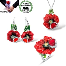 OMHXZJ,, JE27, Модный женский подарок на вечеринку, день рождения, свадьбу, цветок, 925 пробы, серебряное ожерелье+ серьги+ кольцо, ювелирный набор