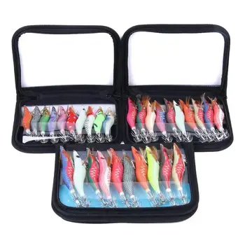 

10pcs Fishing Lures Set Squid Jigs Hooks 2.5/3.0/3.5# Plastic Wooden Shrimp Shape Artificial Fishing Bait Tackle Equipment