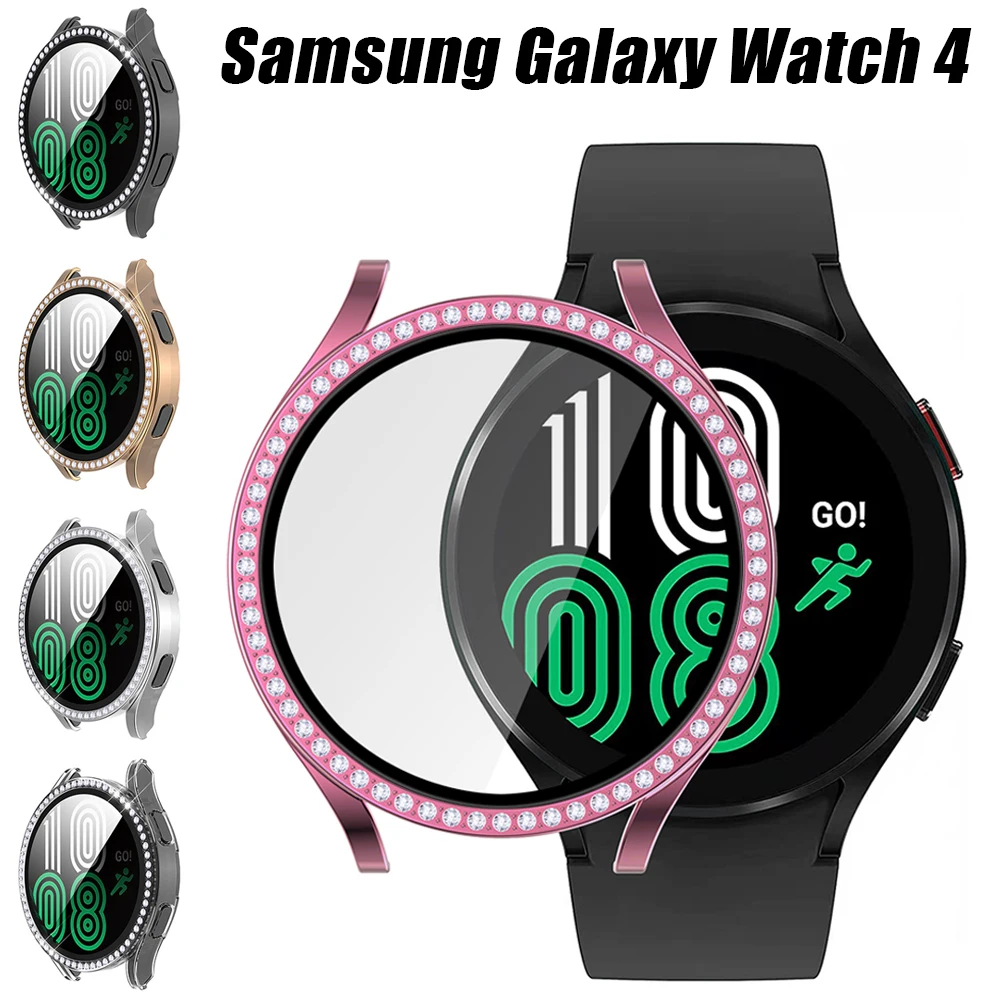 Diamond Bumper Glass+Case for Samsung Galaxy Watch 4 40mm 44mm Protector Cover Watch Screen Protector for Samsung Galaxy Watch 4