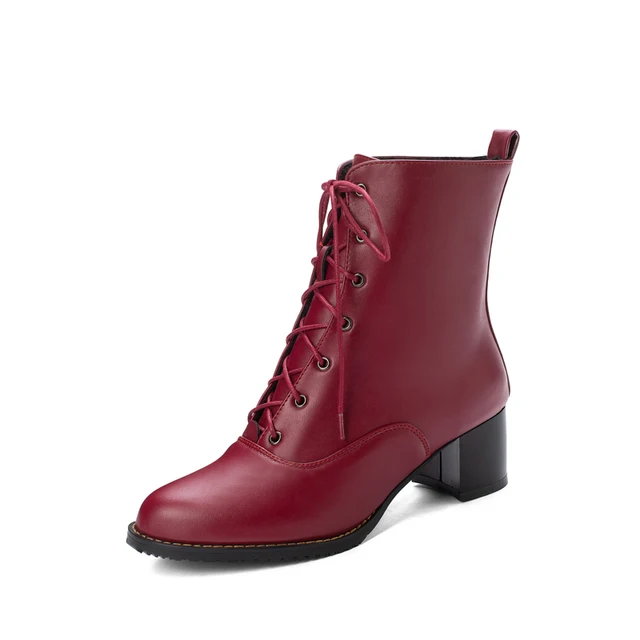 QPLYXCO New Plus Size 31-52 Winter warm Ankle Boots Women 2019 High Heels 5cm Lace up Pumps Wedding snow boots Shoes woman L-3 1