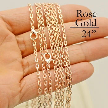 

100 pcs - 24 Inch Rose Gold Chain Necklace, 24 inch Rose Gold Necklace, 24 inch Rose Gold Cable Chain, 60cm Rose Gold Necklace