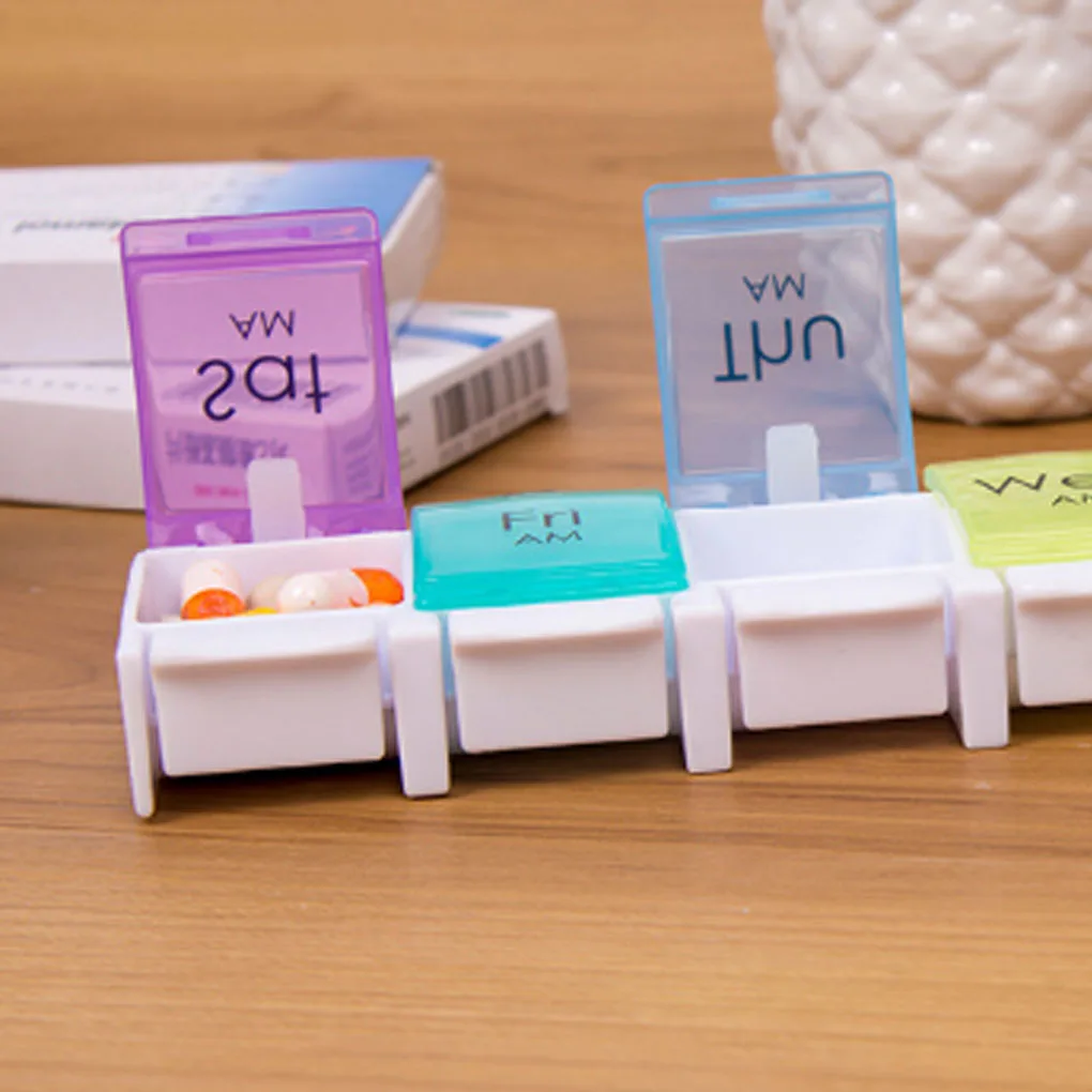 Органайзер для лекарства на неделю путешествия 7 дней кнопочный дизайн большой вместительности портативная таблетница