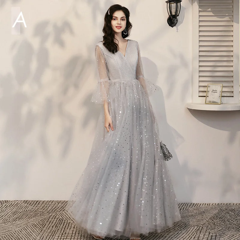 New Arrival Elegant Grey Bridesmaid Dresses Long A line Lace Up V neck Appliques Wedding Party Prom Women Dresses