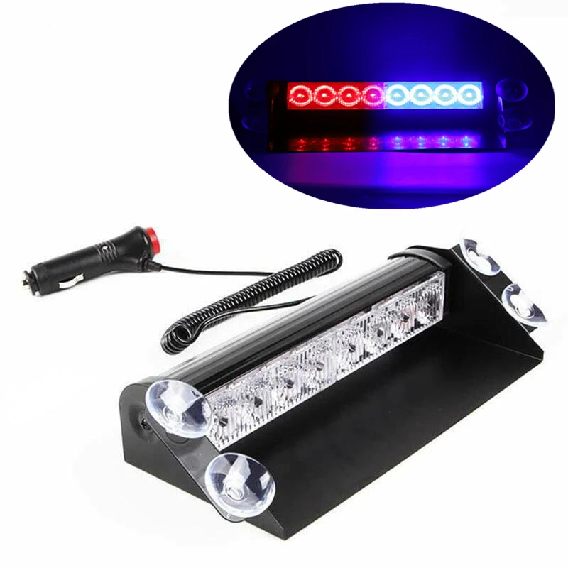 Nuovo 8Led 12V Car Led Stroboscopico Camion Lampeggiatore Di Emergenza Dash Stroboscopico Spia Giorno In Esecuzione Flash Led Luci Di Polizia Rosso/Bl