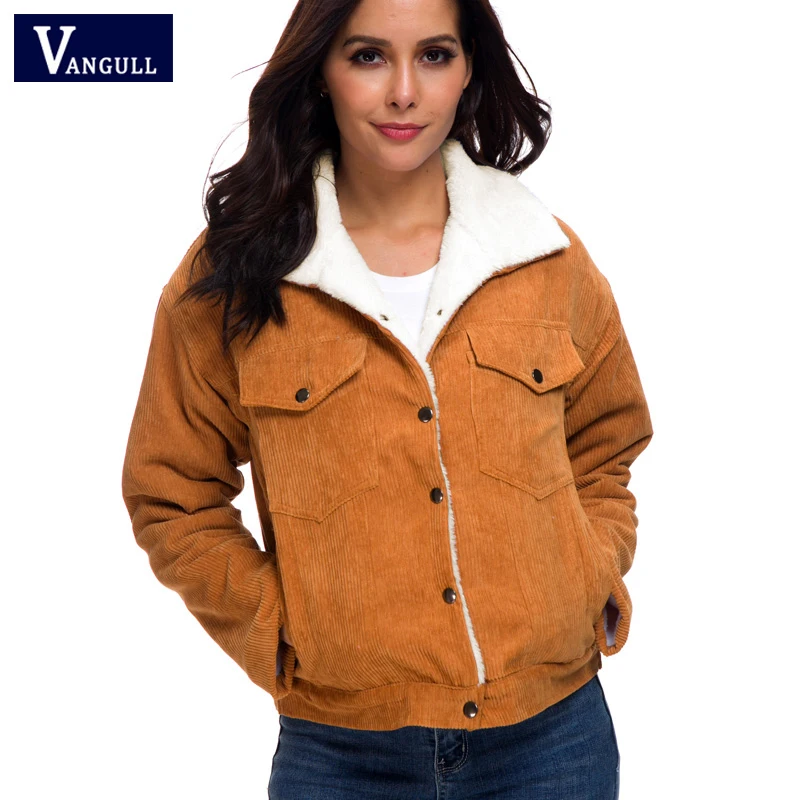 buy Vangull 2019 Women Thick Corduroy Jacket Autumn Winter New Lambs Wool Jackets Ladies Cute Outerwear