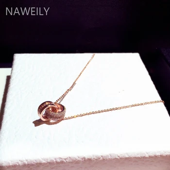 

2020 New Fashion Trendy Circle Necklace With Rhinestone Classic Pendant Clavicle Short Necklaces For Women Fine Gift Jewelry