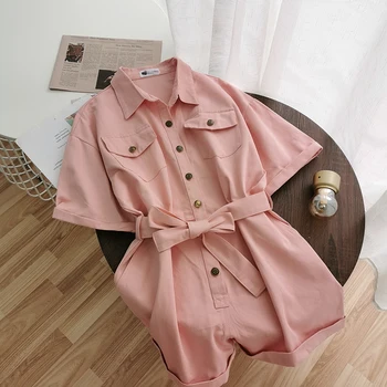 

Women Body Jumpsuits New 2020 Summer Short Sleeve Single Row Buttons Shorts Rompers Woman Casual Overalls Shirts Plausuits