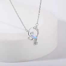 

Fashion Design 45cm Moon night Necklace Pendant Crystal Zircon Silver Light Blue Necklace For Women Elegant Fine Jewelry Gift