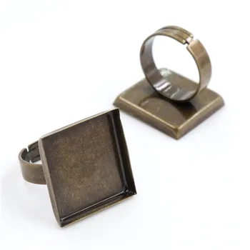 

20mm 5pcs Antique Bronze Brass Square Adjustable Ring Settings Blank/Base,Fit 20mm Glass Cabochons,Buttons;Ring Bezels -K3-27