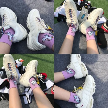 

(3 Pairs/lot) Purple Socks Mens Womens Harajuku Funny Socks Unicorn Horse Printed Cute Cotton Socks Women Men Cool Socks Casual