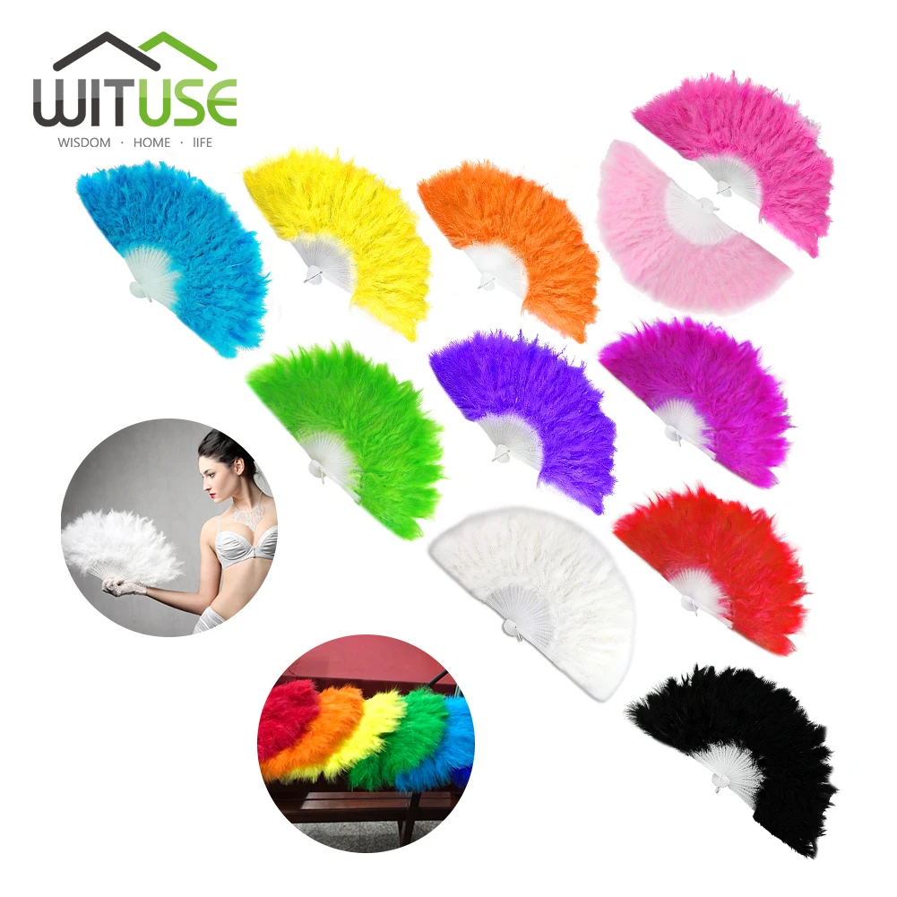 

WITUSE Fluffy Soft 11 Colors Elegant Large Feather Wedding Party Theater Dress Dance Folding Hand Fan Feather Costume Fans Lady