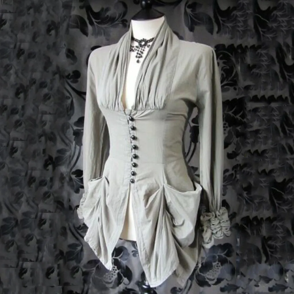 Женские блузки с длинным рукавом Ретро кружевная отделка на пуговицах винтажные нерегулярные фрак Готическая Блузка Верхняя одежда женские топы, блузы Mujer