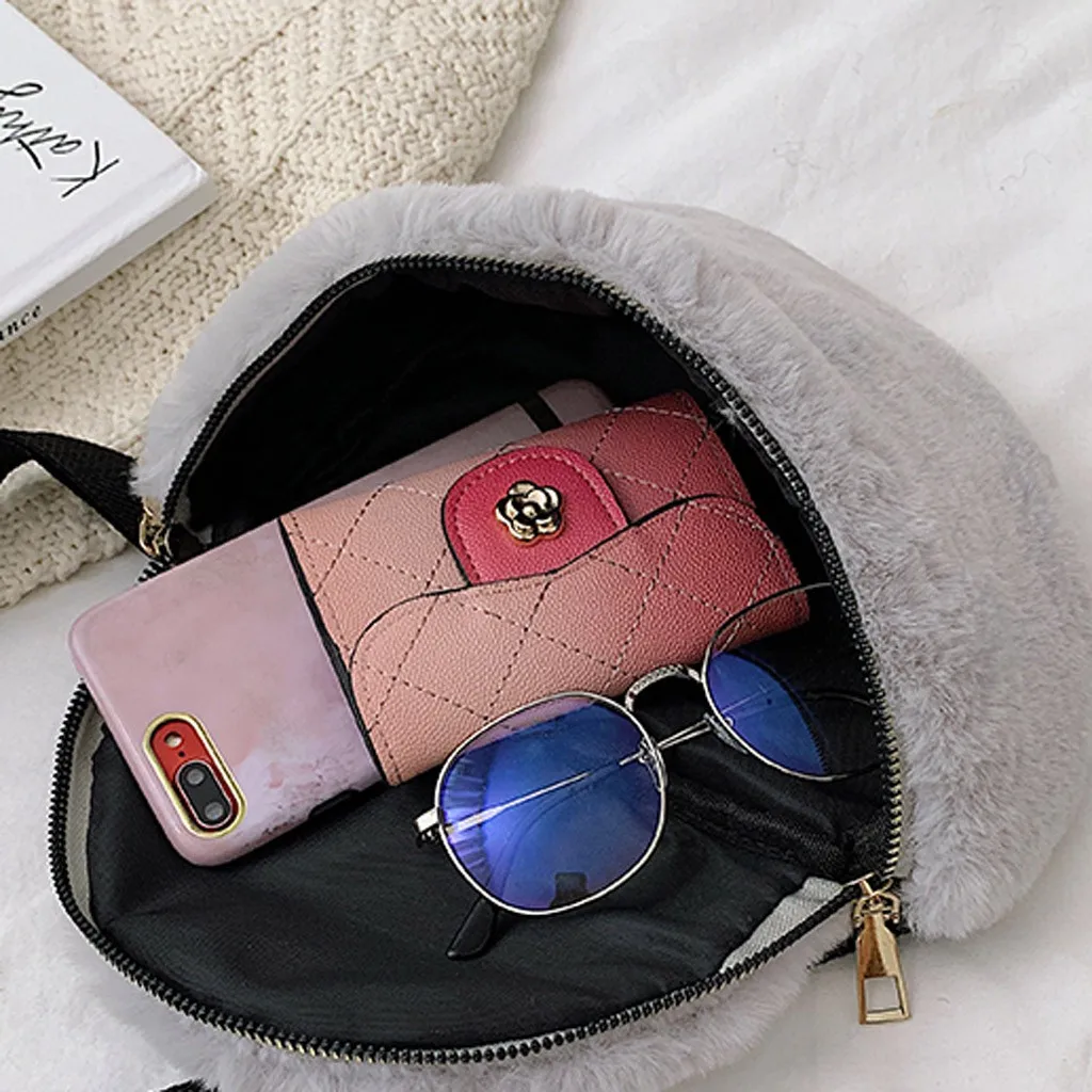 Женская плюшевая поясная сумка с кроликом, поясная сумка на молнии ...