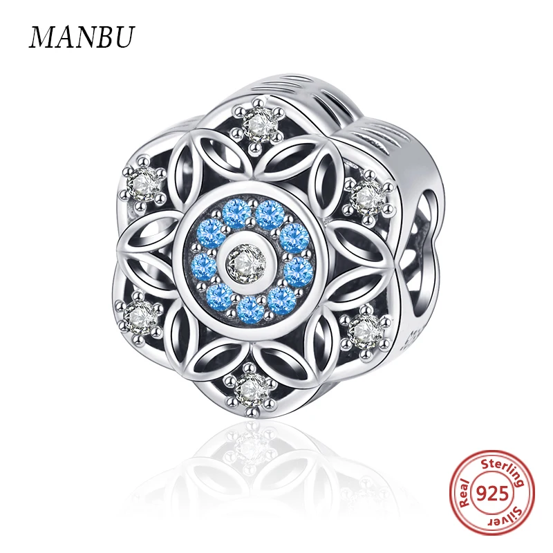 

MANBU Authentic 925 Sterling Silver Iced Out Snowflake Dazzling CZ Beads Fit Pandora Charm Bracelet For Women Jewelry Wholedsle