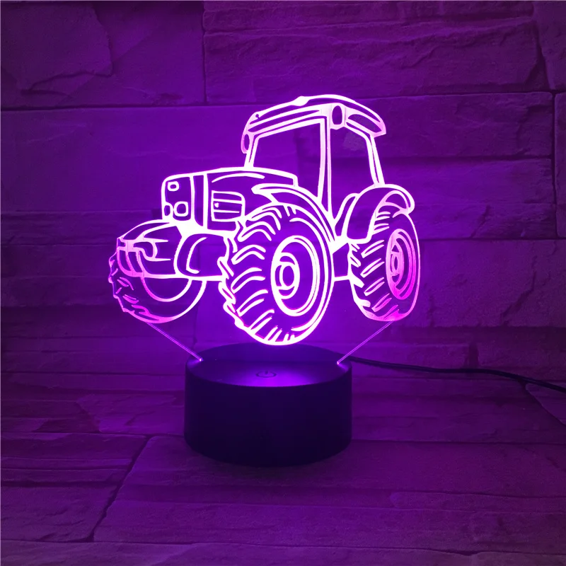 Nigndn 3D Lamp Kids Birthday Gift New Creative Tractor Colorful 3d Night Light Touch Remote Control 16 Color Led Visual Light portable night light