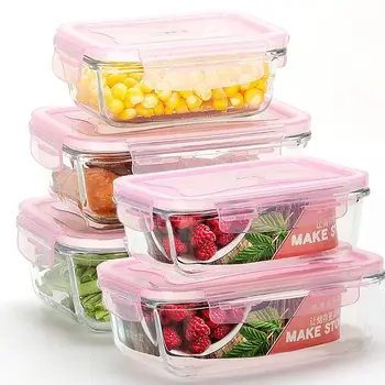 

3 Pieces/Microwave Oven Heating Lunch Box for Office Worker Leakproof Glass Lunch Box Set Round with Lid Seal Health Food