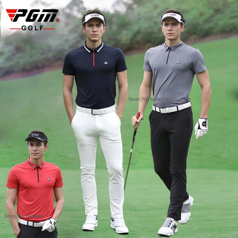 PGM ropa de Golf para hombre, camisetas de manga corta para hombre, de verano para al aire libre, cuello con cremallera, traje de transpirable, 5 colores M ~ XXL|Camisetas