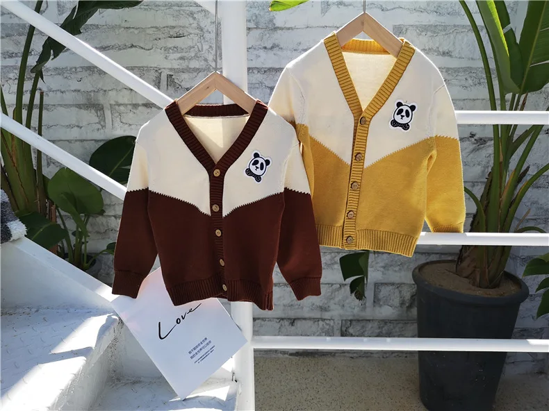 

Special Offer 19 Autumn Baby Cardigan Geometry Contrast Color National Treasure Embroidery CHILDREN'S Cardigan