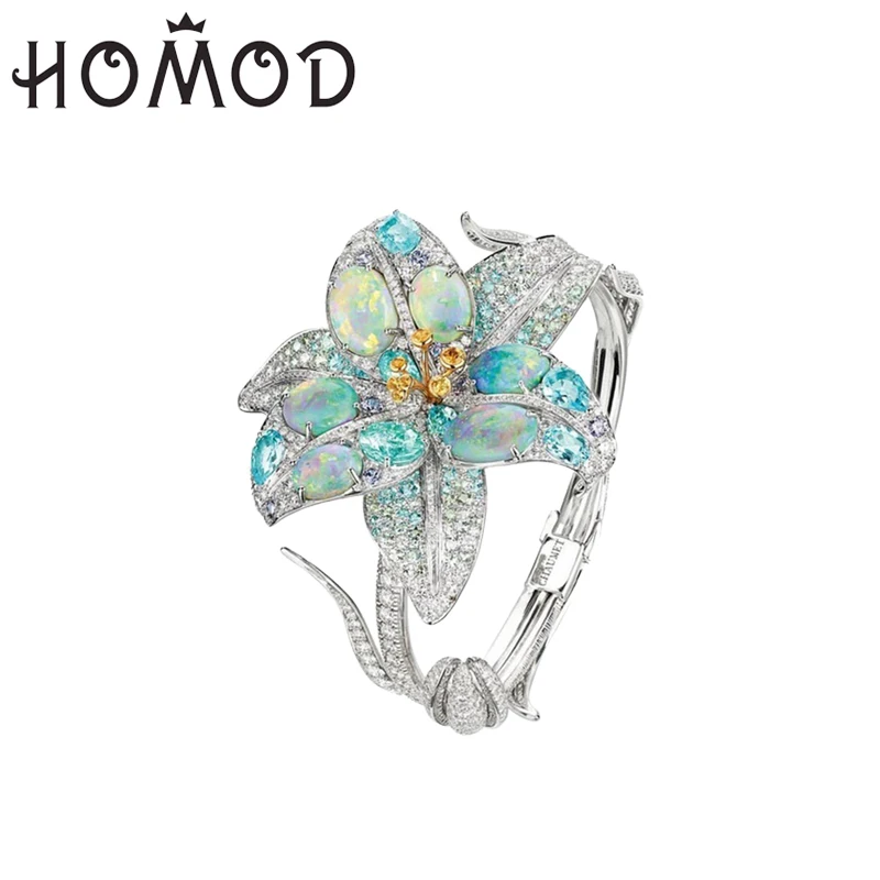 HOMOD green Series Peach Flower Hyperbole Women Cocktail Party Ring With Pear Shaped Zircon Stone Ladies Jewelry Ring