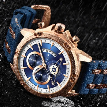 

LIGE New Mens Watches Unique Design Silicone Strap Business Watch For Men Fashion Sport Clock Automatic Date Quartz Watches+Box