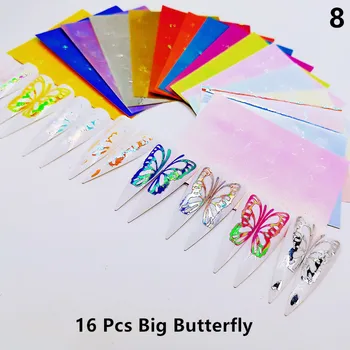 

16Pcs 3D Holographic Fire Flame Nail Vinyls Stickers Glitter Laser Flames Nail Art Foil Transfer Sticker Decal Decorations Set